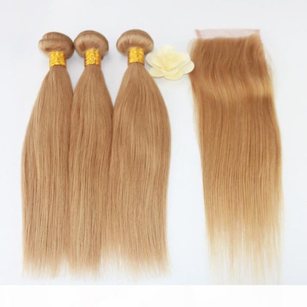 

straight weave 7a brazilian virgin hair 3 bundles with lace closure part mixed size length perfect for 27# color hair weft, Black