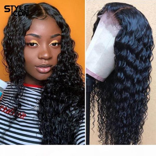 

13x4 lace front human hair wigs for black women pre plucked remy brazilian deep wave human hair wig 180% deep curly wig, Black;brown