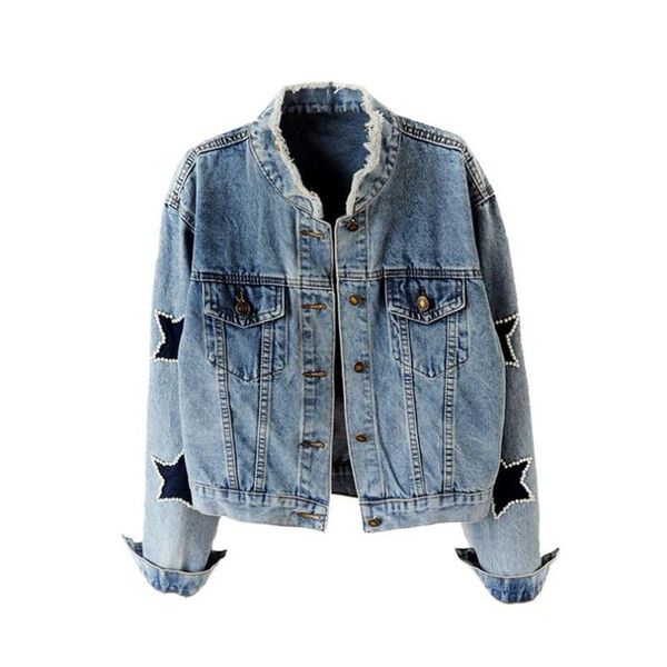 

spring and autumn korean coat women's clothing wild beaded stars short loose long-sleeved denim jackets female jacket tide, Black;brown