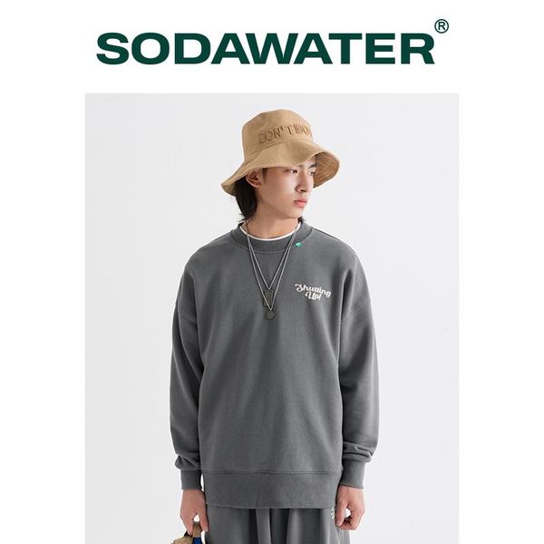 

sodawater grey sweatshirt for men letter foaming printed vintage crewneck sweatshirt 2020 autumn loose basic 1310w, Black