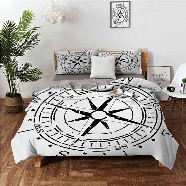 

monochrome windrose with simplistic design direction navigation primitivebedding 3-piece set