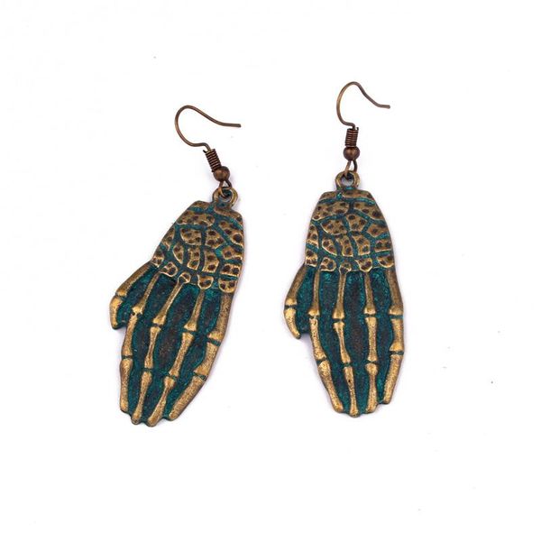 

1pair новый винтаж панк скелет рука брачка серьги женщины ювелирные изделия гиперболический творческий бронзовый череп кость большие серьги, Bronze;silver