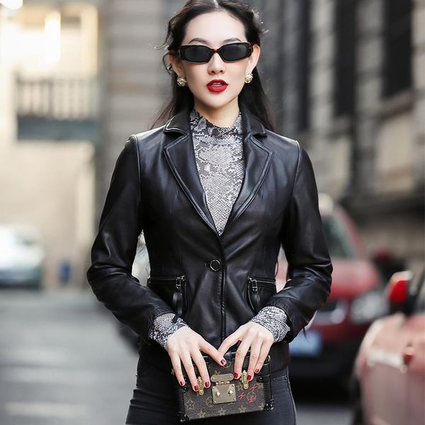 

100% real genuine leather jacket women spring autumn sheepskin coat 2020 korean fashion moto coats plus size ladies jackets t148, Black