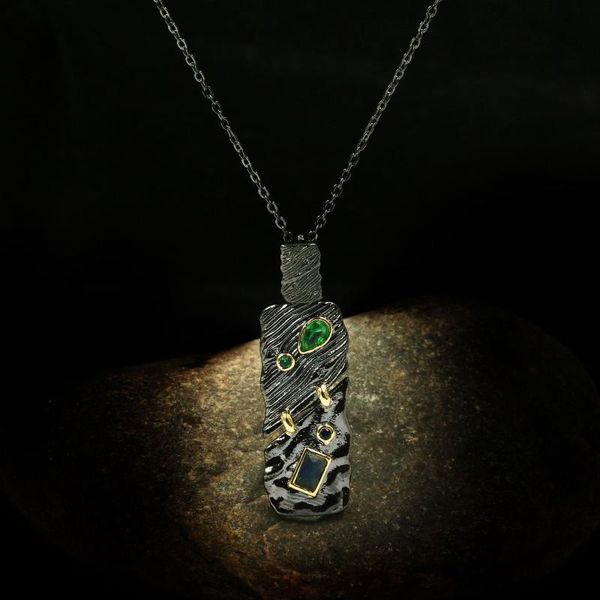 

charlinliol trendy 925 sterling silver emerald choker pendant necklace for women retro black gold exaggerated personality gift