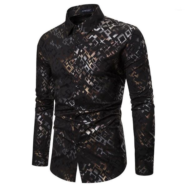 

spring new style foreign trade casual men's long-sleeved shirt digital bronzing printed elasticity mens dress shirts1, White;black