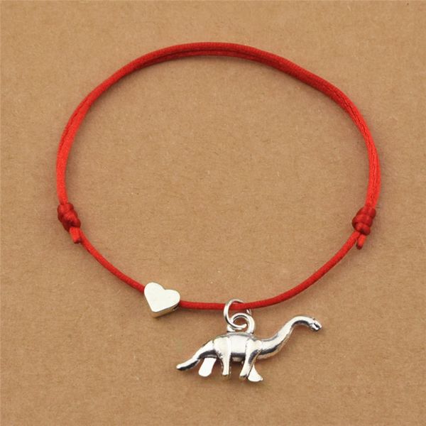 

personality red black cord handmade jewelry heart charm dinosaur brontosaurus pendant bracelets creative jewelry gifts, Golden;silver
