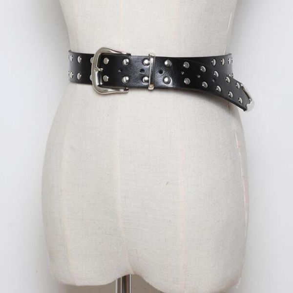 

2020 new street punk pendant belt rock trousers hipster pant jean waist belt hiphop double rivet black faux leather straps, Black;brown