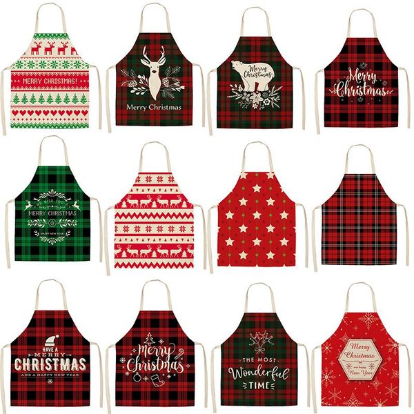 

aprons linen plaid christmas apron kitchen baking cooking accessories navidad decoration merry