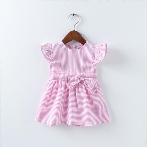 

girl's dresses lovely infant kid baby girls dress summer clothes stripe printing children flying sleeve bow cute princess, Red;yellow