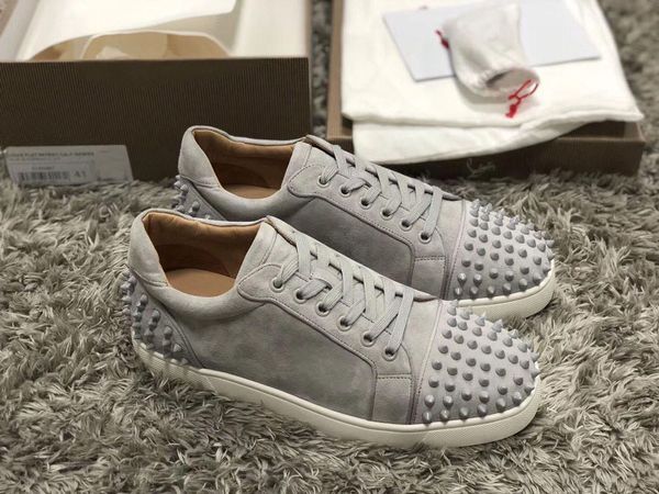 

spiked round toe orlato man red bottom shoes junior grey suede genuine leather sneakers shoes women casual flats walking dress flat, Black