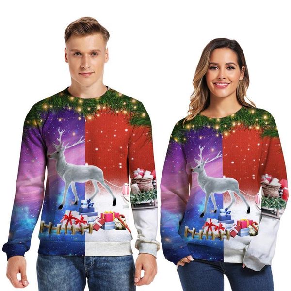 

2020 christmas sweater funny elk 3d prinetd oversized sweatshirts jumper mens women ugly christams pullovers new year clothing, White;black