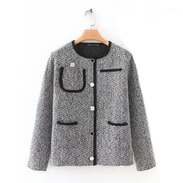 

wt904 women o neck black white tweed long sleeve coat trendy autumn winter soft twill jackets coat1, Black;brown