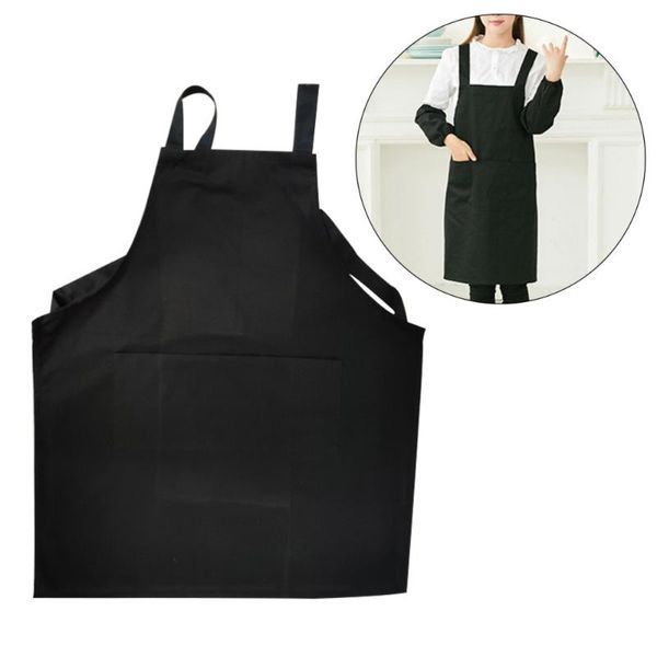 

polyester cotton long apron wear resistant waiter cleaning apron oil-proof and dirt proof kitchen cooking pinafore (black)