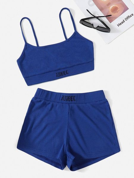 

letter embroidered cami & shorts set 02oa#, White