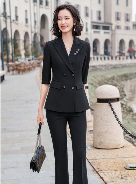 

fabric elegant black half sleeve formal women business suits styles blazers ladies office work wear pantsuits1, White