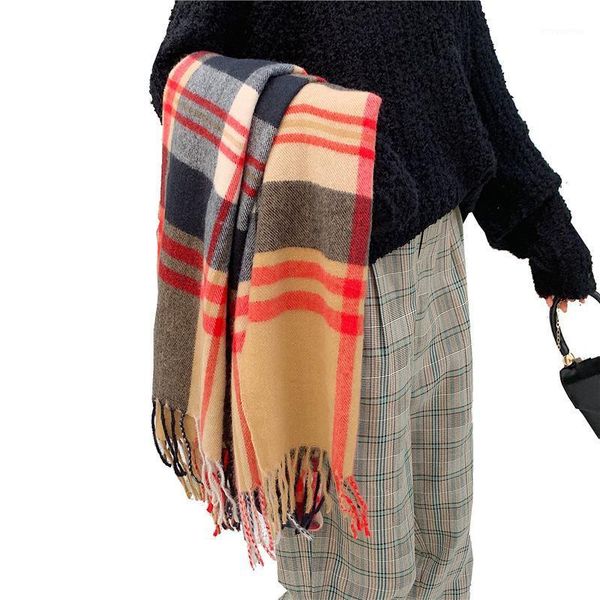 

2020 autumn and winter new imitation cashmere scarf korean style fashion warm dual-use shawl cashmere plaid scarf women1, Blue;gray
