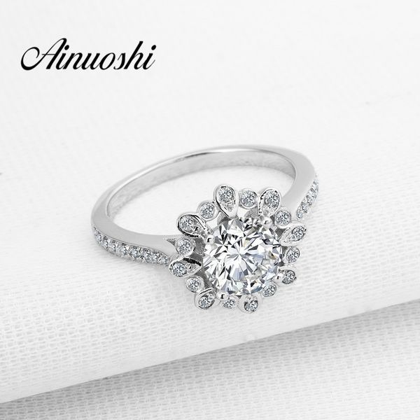 

ainuoshi luxury 1.25 round cut white sona halo bridal rings 925 sterling silver flower women wedding engagement anniversary gift y200106, Slivery;golden