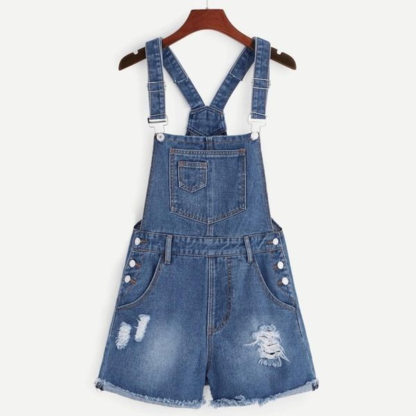 

strap denim shorts jumpsuit, Black;white