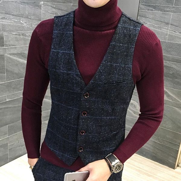 

4-color plaid suit vest men and pant 2019 autumn mens waistcoat vests asia size s-5xl men vest1, Black;white