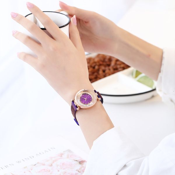 

luxury women watches ladies dress watch fashion rose gold rolling rhinestones design magnet bracelet watch relogio femino clock, Slivery;brown