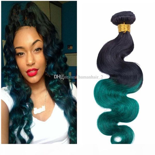 

two tone green hair extension with lace closure ombre body wave human hair bundles 3pcs lot european hair soft smooth bundles, Black;brown