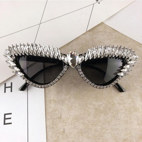 

sunglasses cat eye for women diamond crystal rhinestone ladies sun glasses uv400 shades cateye gafas feminino 2021, White;black