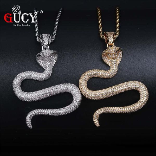 

gucy hip hop animal snake pendant necklace gold silver color micro pave cubic zircon charm jewelry for men and women's gift