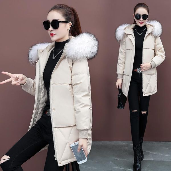 

down jacket female long collars han edition ms white duck down coat coat 2020 new winter coats to keep warm in winter, Black