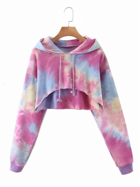 

fall 2020 casual and versatile fashion tie dyed hooded sweater women's new slim short top, Black