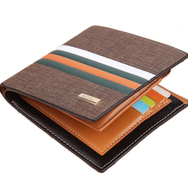 

luxury striped men's leather wallet 3 folds male purse with p credit card holder for man, Red;black
