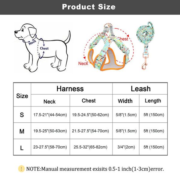 

new fashion nylon dog harness leash set reflective fruit printed dog vest leash for medium large dogs french bulldog bbyaal