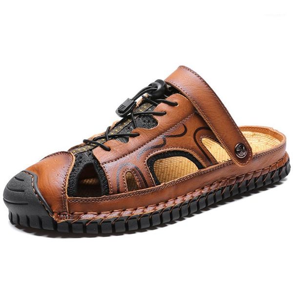 

man mens size herren leather summer big para shoes male outdoor mannen sandalsslippers beach zapatos red work water mesh 20201, Black