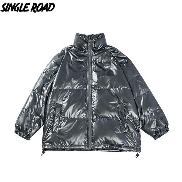 

singleroad men's cotton padded jacket 2020 winter coat parka high collar solid windproof hip hop streetwear jacket for men, Black