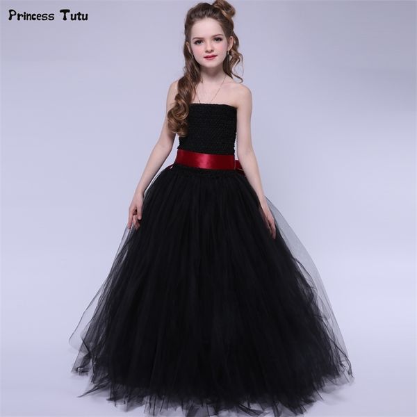 

black girls tutu dress elegant princess tulle girl wedding birthday party dress halloween costume for kids girl ball gown dress t200709, Red;yellow