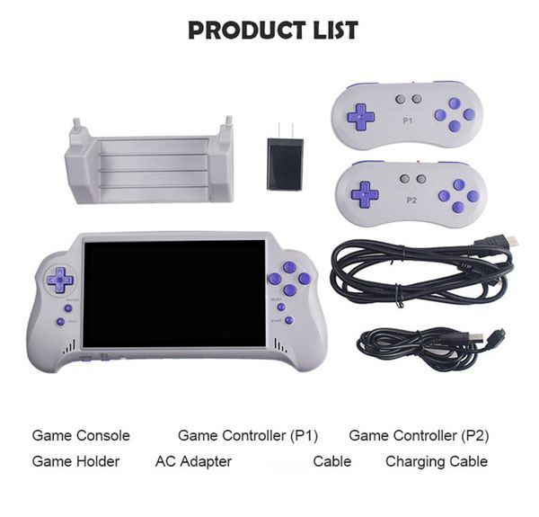 Console de jogos portáteis de 7 polegadas com cartão de jogos Nostalgic Host Support 4K HDTVNES Saída / 2 Jogadores de Jogadores para FC / GBA / NES / Para Crianças Presente