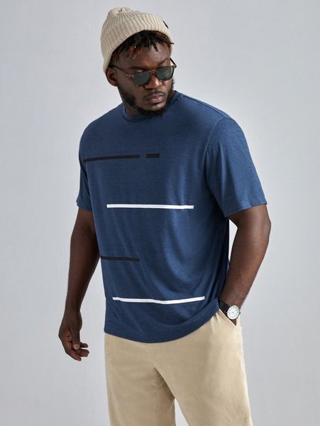 

extended sizes men striped print tee t8bw#, White;black