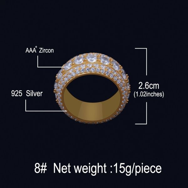 

925 silver uwin sterling 100% ring iced genuine cz circle round finger rings for women fashion hiphop jewelry christmas, Slivery;golden