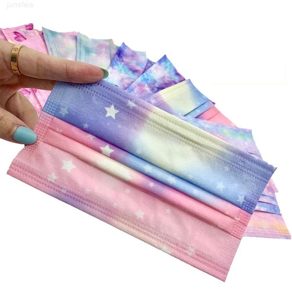

designer disposable face masks with elastic ear loop 3 ply breathable dust air anti-pollution fashion print starry sky mask mouth