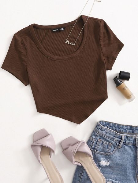 

asymmetrical hem rib-knit n9jt#, White