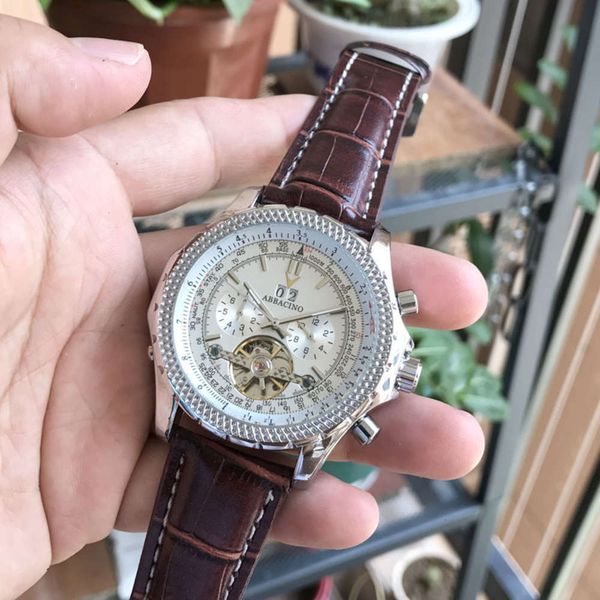 

belt watch men's mechanical tourbillon automatic 1410, Slivery;brown