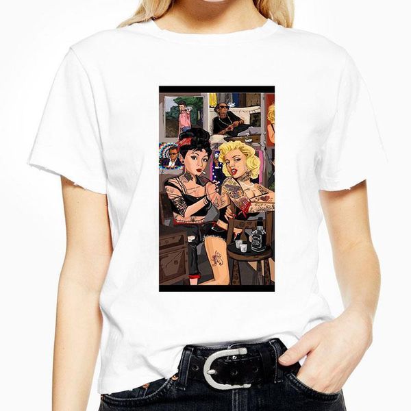 

новый marilyn tattoo harajuku t рубашка женщины летний досуг мода футболка строительная одежда белая футболка trend trend рубашка, White