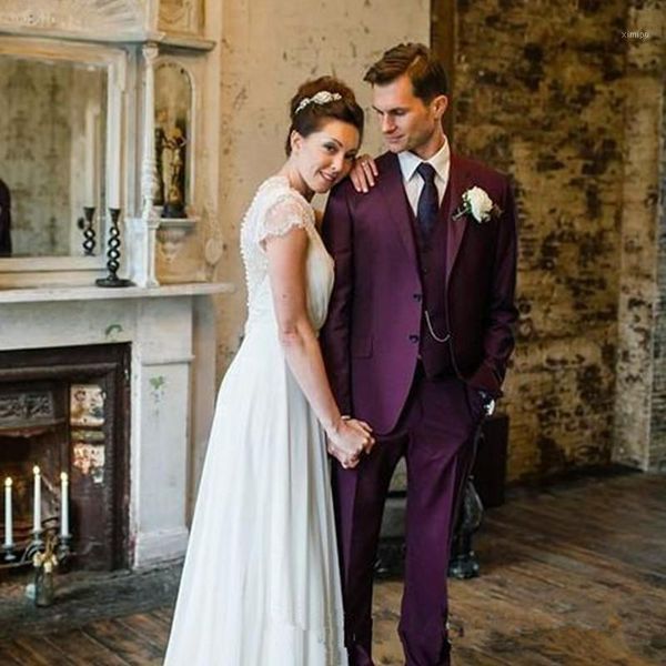 

2020 new arrival fashion purple men suit for wedding notched lapel grooms tuxedos three piece mens suits slim fit groomsmen1, White;black