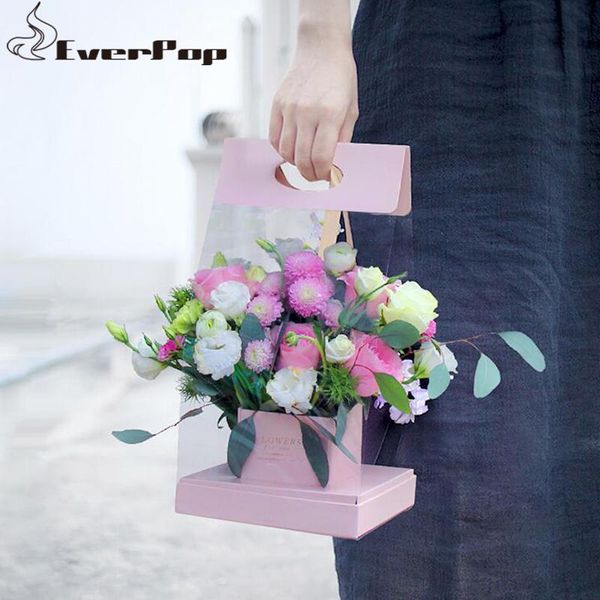 

gift wrap 2pcs lot 40x20x20cm portable flower box packaging basket folding paper florist supplies 4 colors