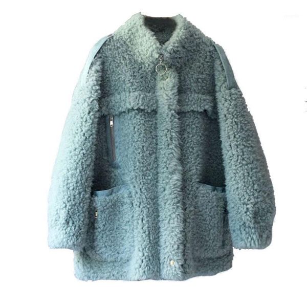 

2019 women real fur coat 100% woven wool teddy polar fleece bear plush suede streetwear fashion parka winter jacket1, Black