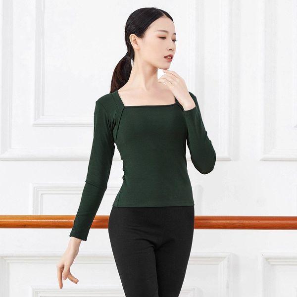 

women dance practice clothes vintage ballet shirt teacher body shape long sleeve dancer wear comforatble modal blouse, Black;red