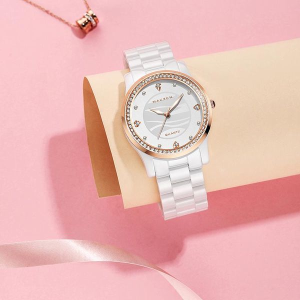 

горячие продажи дамы часы женские керамические водонепроницаемые мода кварцевые часы дикий простой темперамент trend браслет с платья день р, Slivery;brown