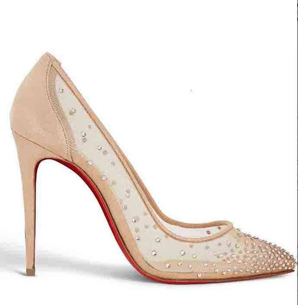 

sandals luxury ladies high heels follies strasses red bottom pump women wedding dress shoes party sandalias transparentes nude mesh with, Black