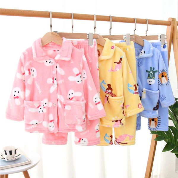 

children's pajamas suit girls boys autumn winter coral home flannel, Blue;red