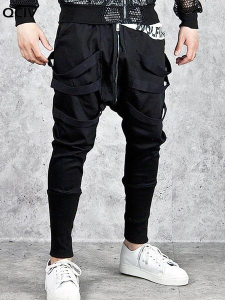 

men's pants men tapered drop crotch harem drawstring hip-hop dance joggers sweatpants one zipper decor streetwear casual black cotton