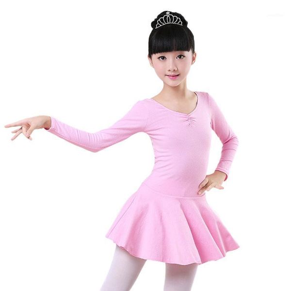 

2020 long sleeve children's dance costume autumn winter girl pure cotton bowknot ballet dance dress openable crotch pure cotton1, Black;red